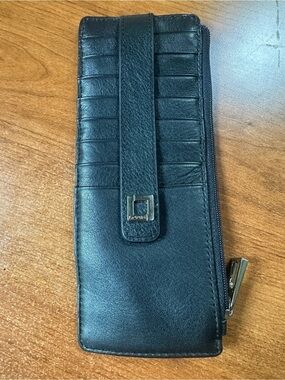 Lodis Black Leather Zip Wallet Card/ID Slots Julia Long Stacker Zip Pocket